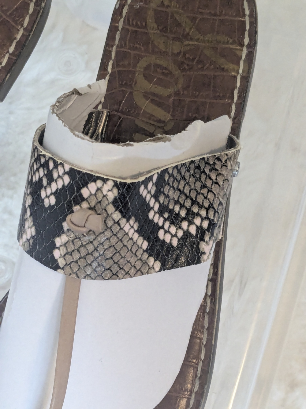 Sam Edelman Gigi Thong Sandals Snake Print Leather Brown Flat Size 9 - Picture 9 of 14